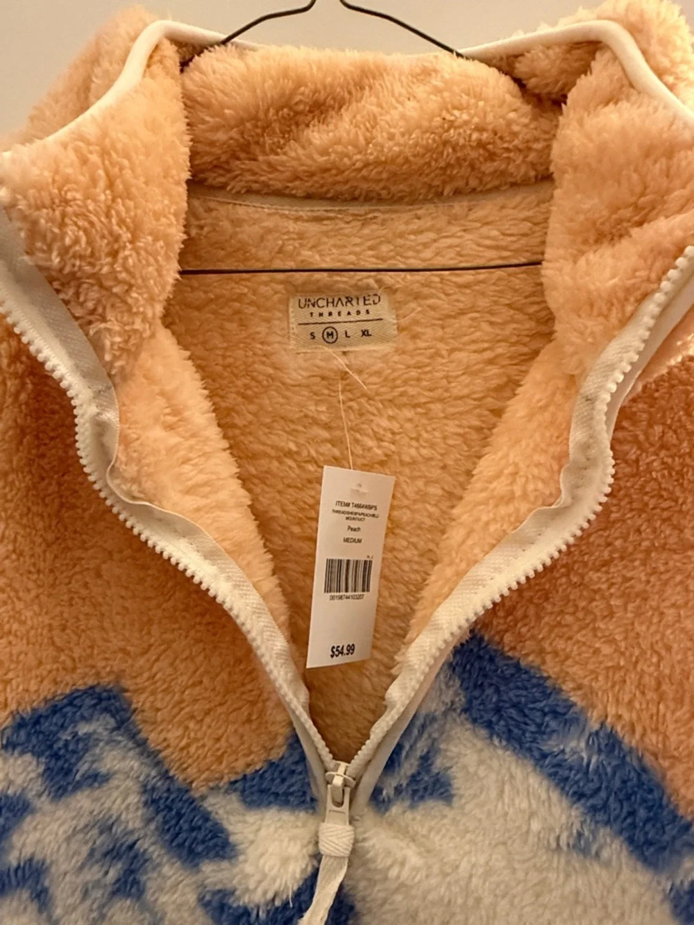Women's Teddy Pullover Jacket - Peach, Blue & Cream - Picture 2 of 5
